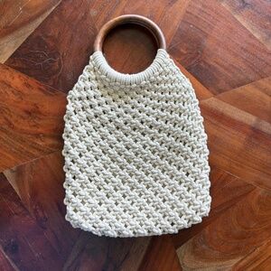 Great purse, condition, color. Sigrid Olsen Cream Tote with Wooden Handle.
